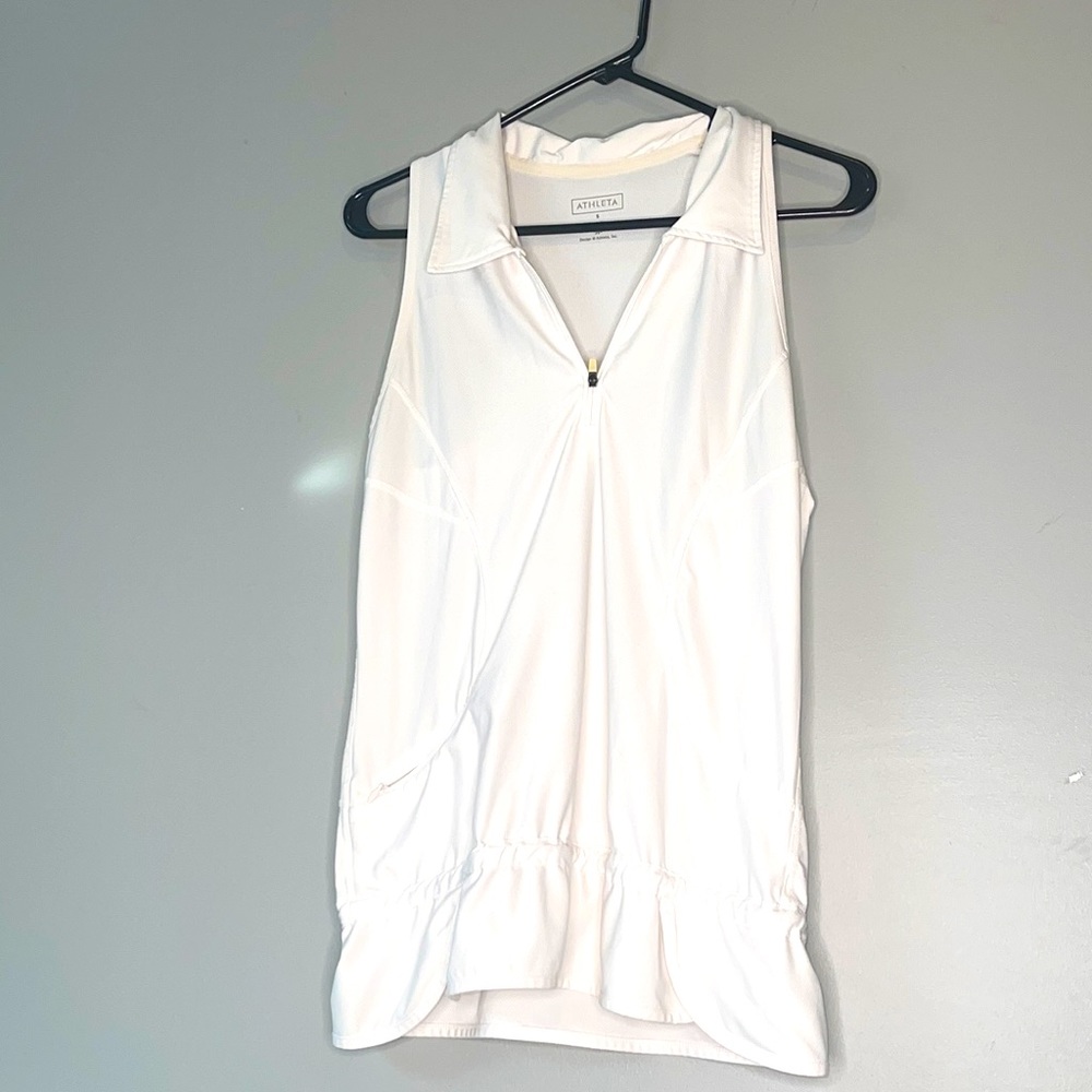 Athleta white sleeveless collared top